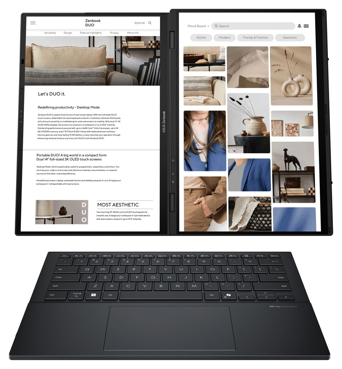 Zenbook Duo UX8406CA-QL331W WUXGA Notebook 35,6 cm (14 Zoll) 1920 x 1200 Pixel 1 TB SSD Windows 11 Home Intel Core Ultra 9 max. 5,4 GHz  (Grau) 