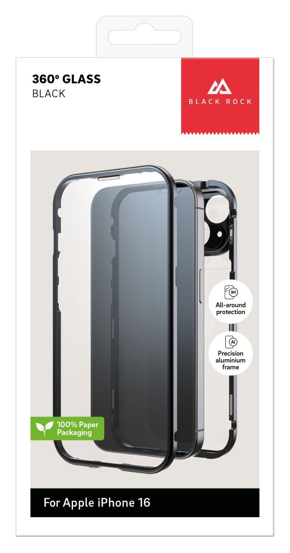 360 Grad Glass Cover für Apple iPhone 16  (Schwarz) 