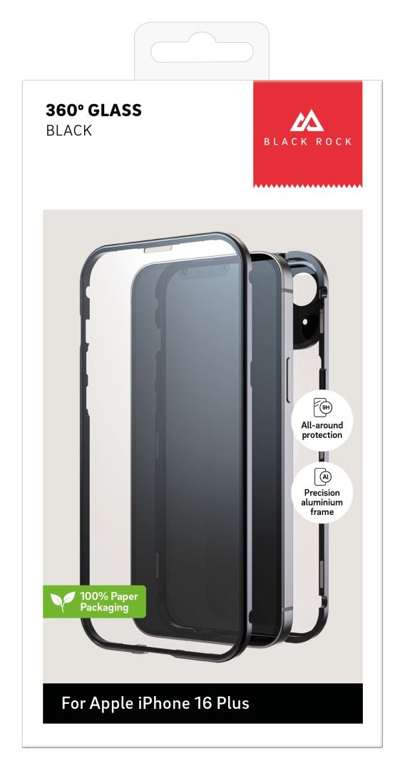 360 Grad Glass Cover für Apple iPhone 16 Plus  (Schwarz) 
