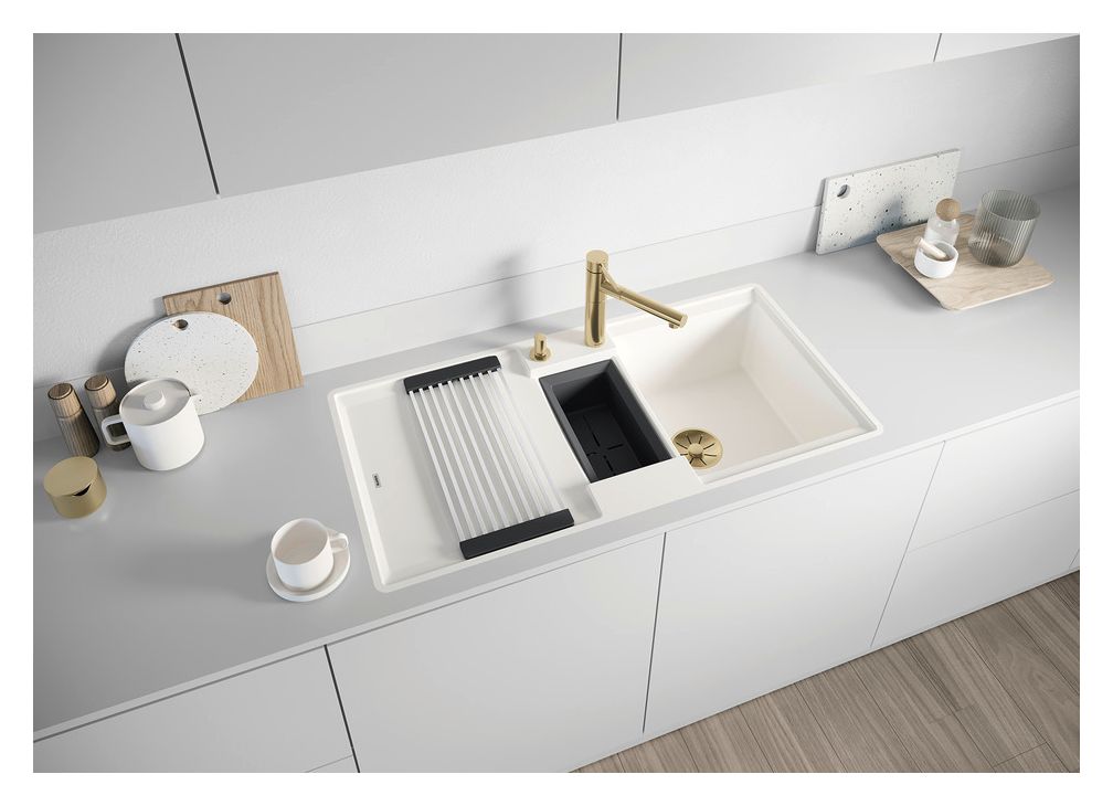 ADIRA 6 S-F Flächenbündige Spüle für 60 cm Unterschrank Silgranit 2 Becken  (Weiß) 