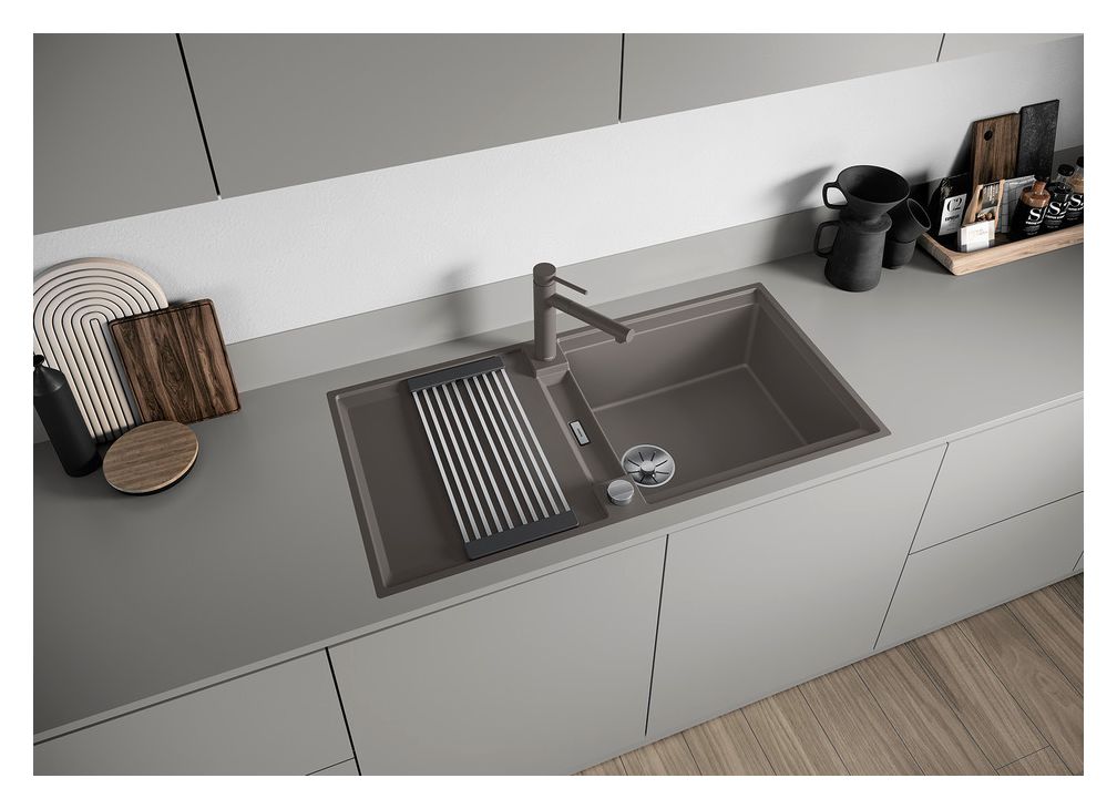 ADIRA XL 6 S-F Flächenbündige Spüle für 60 cm Unterschrank Silgranit 1 Becken  (Grau) 