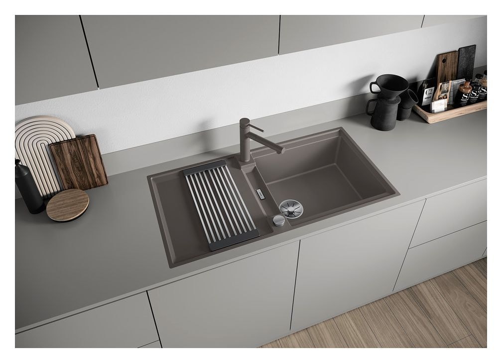 ADIRA XL 6 S-F Flächenbündige Spüle für 60 cm Unterschrank Silgranit 1 Becken  (Grau) 