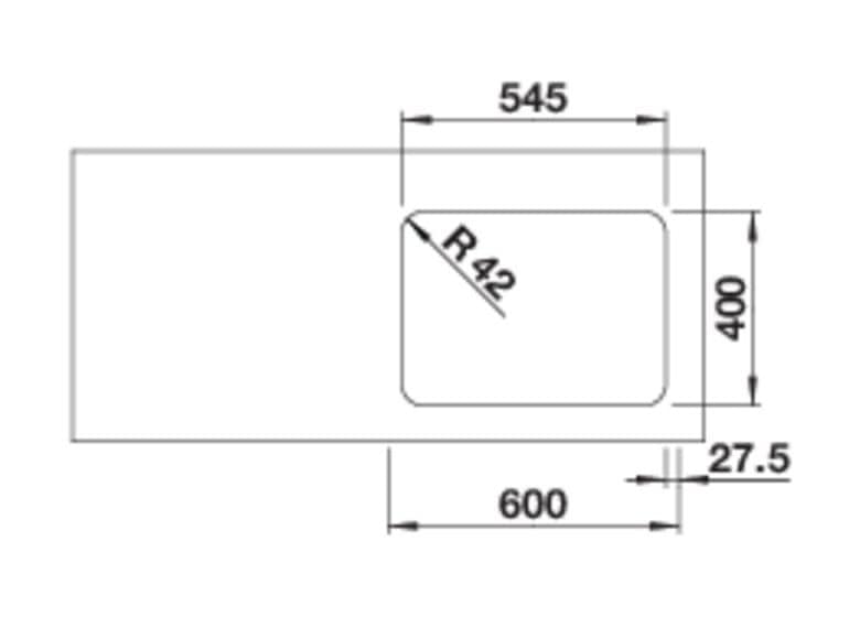 SOLIS 340/180-U, Edelstahl Bürstfinish, ohne Ablauffernbedienung, ohne Zubehör, Becken links, 600 mm Untermaß 