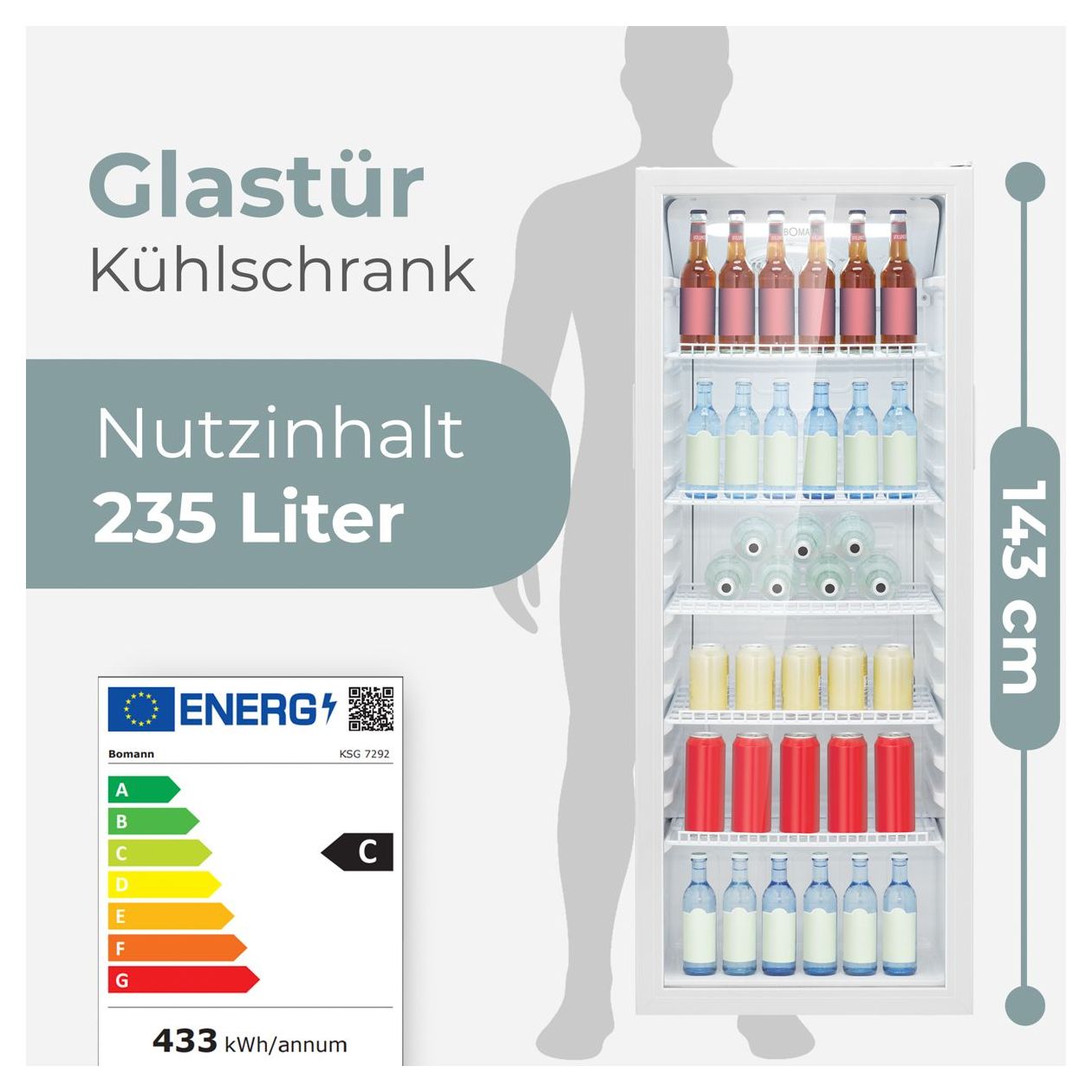 KSG7292 235 l Kühlschrank freistehend EEK: C 433 kWh Jahr  (Weiß) 