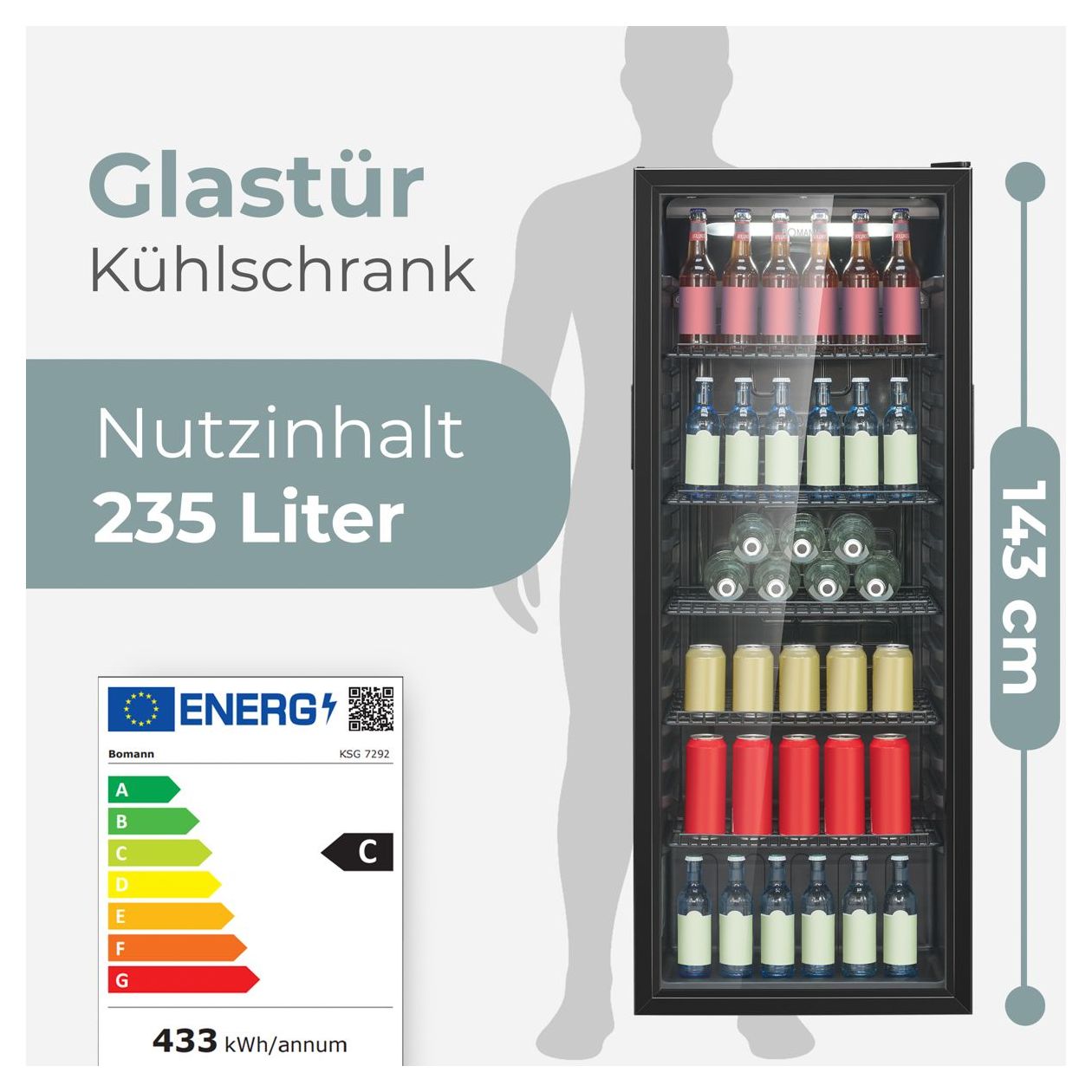 KSG7292 235 l Kühlschrank freistehend EEK: C 433 kWh Jahr  (Schwarz) 