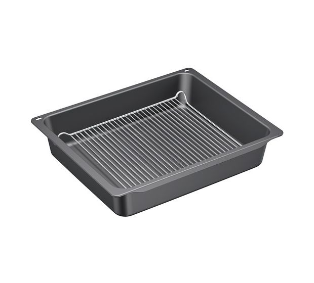 HEZ633070 Profi-Pfanne Profipfanne mit Rost - 81 x 455 x 375 mm - Pyrolyse geeignet, spülmaschinengeeignet 
