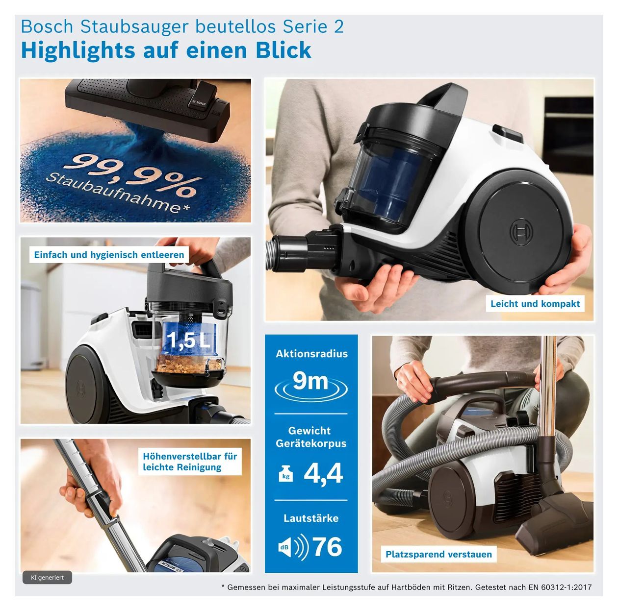 Serie 2 BKS05MWHT Bodenstaubsauger Beutellos 700 W  (Weiß) 