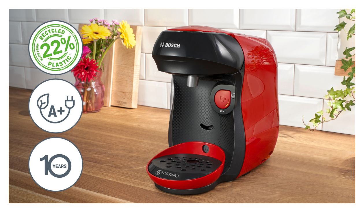 TAS103E Tassimo Happy friendly Kaffeekapsel Maschine  (Schwarz, Rot) 