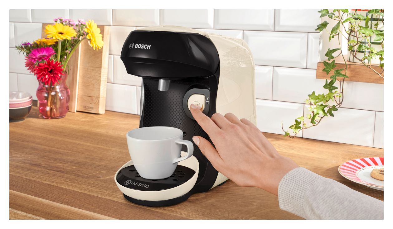 TAS107E Tassimo Happy friendly Kaffeekapsel Maschine  (Beige, Schwarz) 