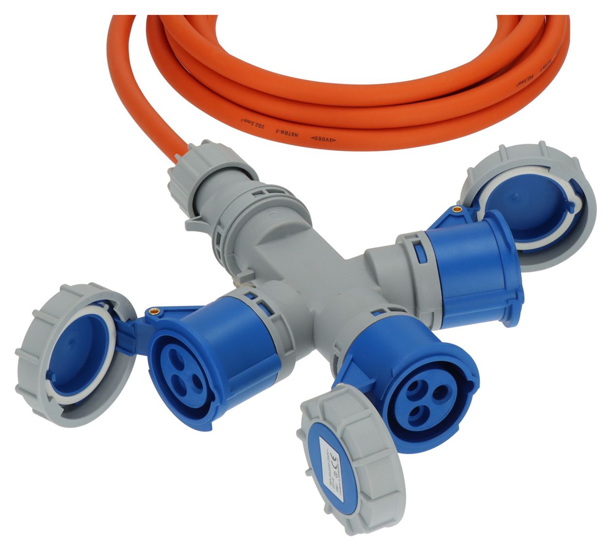 CEE Verlängerungskabel mit Verteiler 3-fach 5 m  (Orange, Blau, Grau) 