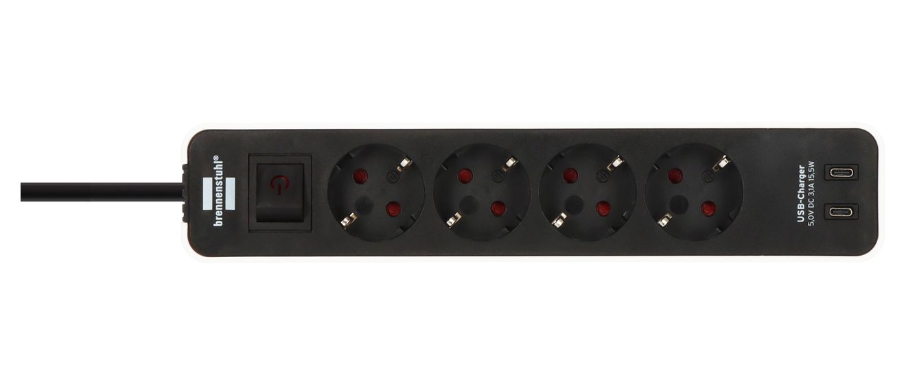 Ecolor Steckdosenleiste mit USB-Ladebuchse 4-fach 1,5 m  (Schwarz/Weiß) 