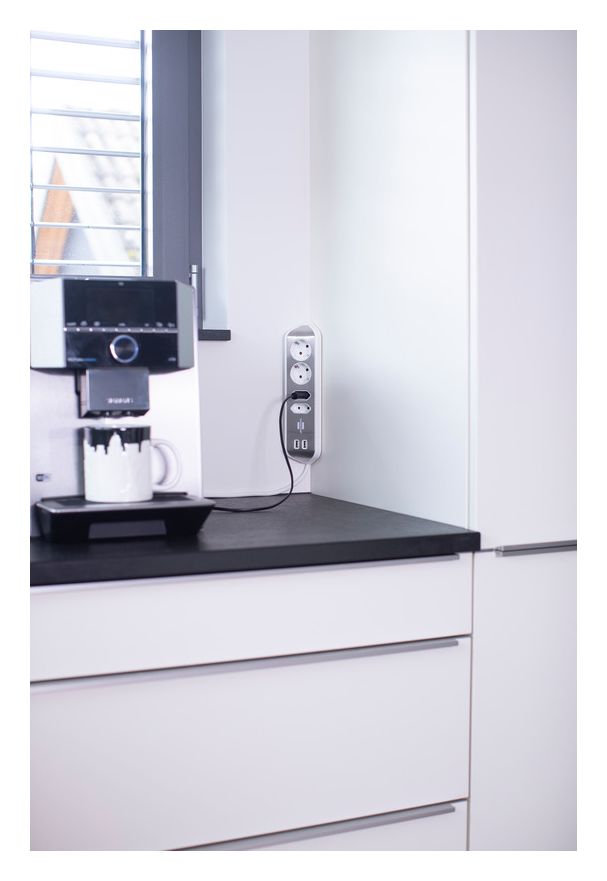 estilo Ecksteckdosenleiste 4-fach 2 m  (Silber/Weiß) 