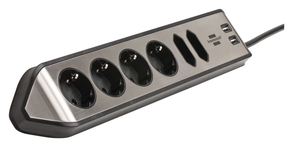 estilo Ecksteckdosenleiste 6-fach 2 m  (Schwarz/Silber) 