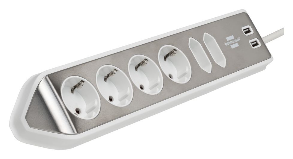 estilo Ecksteckdosenleiste 6-fach 2 m  (Silber/Weiß) 
