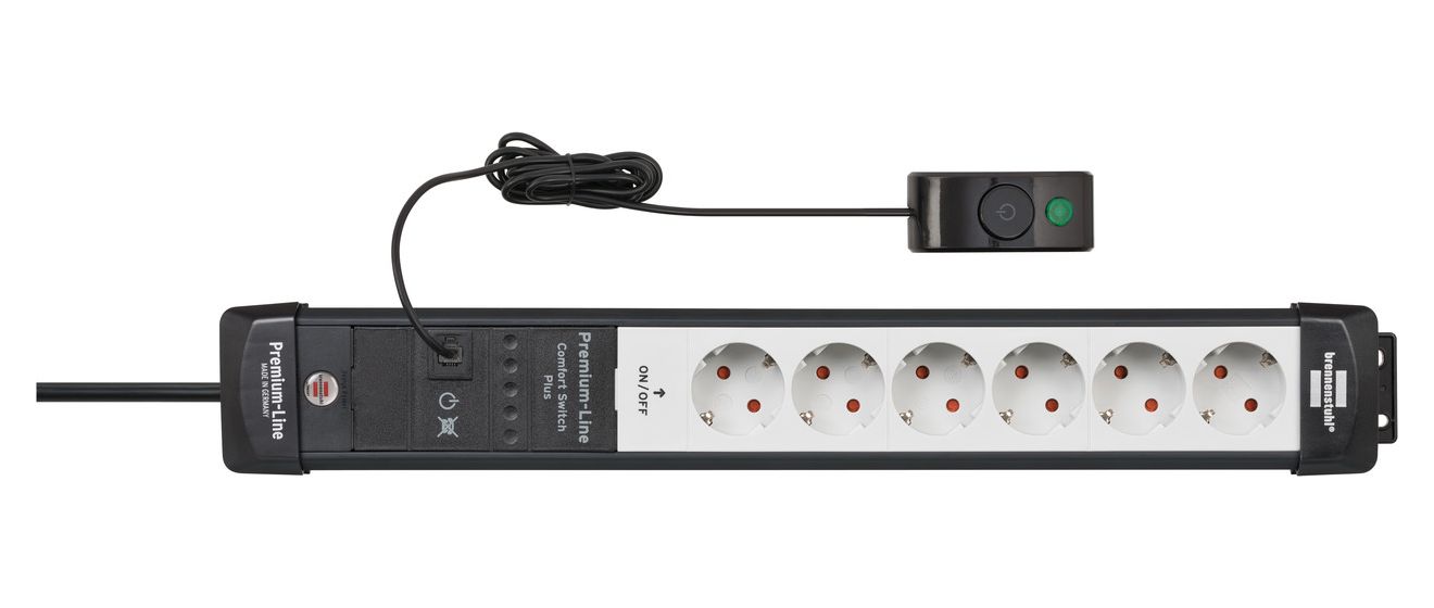 Premium-Line Comfort Switch Plus Steckdosenleiste 6-fach 3 m  (Schwarz/Grau) 