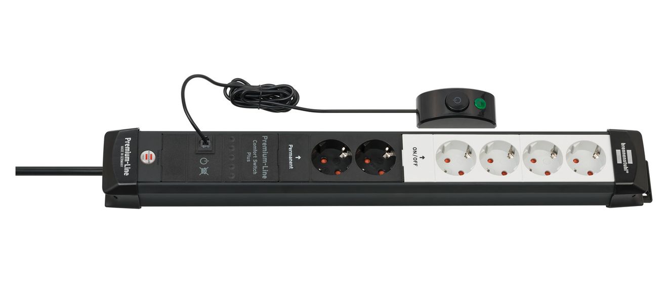 Premium-Line Comfort Switch Plus Steckdosenleiste 6-fach 3 m  (Schwarz/Hellgrau) 