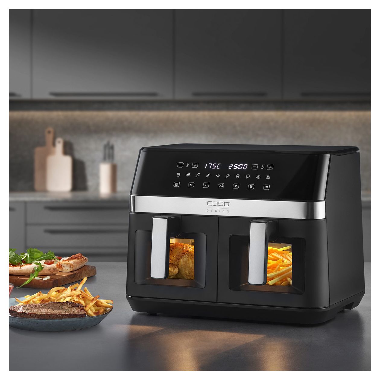 3186 AirFry DuoChef Doppel Heißluftfritteuse 14 l 2200 W  (Schwarz, Silber) 