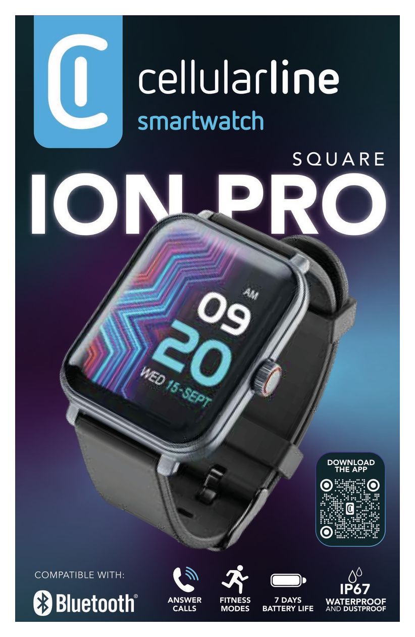 ION Pro Square Digital Smartwatch Rechteckig IP67 168 h  (Schwarz) 