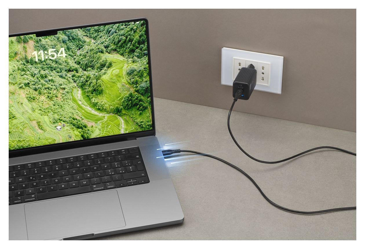 Power Data Cable Rundkabel USB C auf USB C Männlich bis 100 W 1,2 m  (Schwarz) 