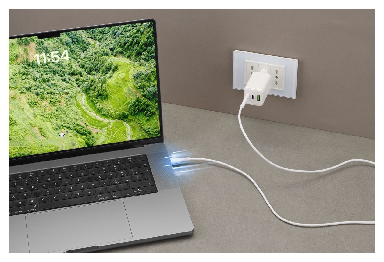 Power Data Cable Rundkabel USB C auf USB C Männlich bis 100 W 2 m  (Weiß) 