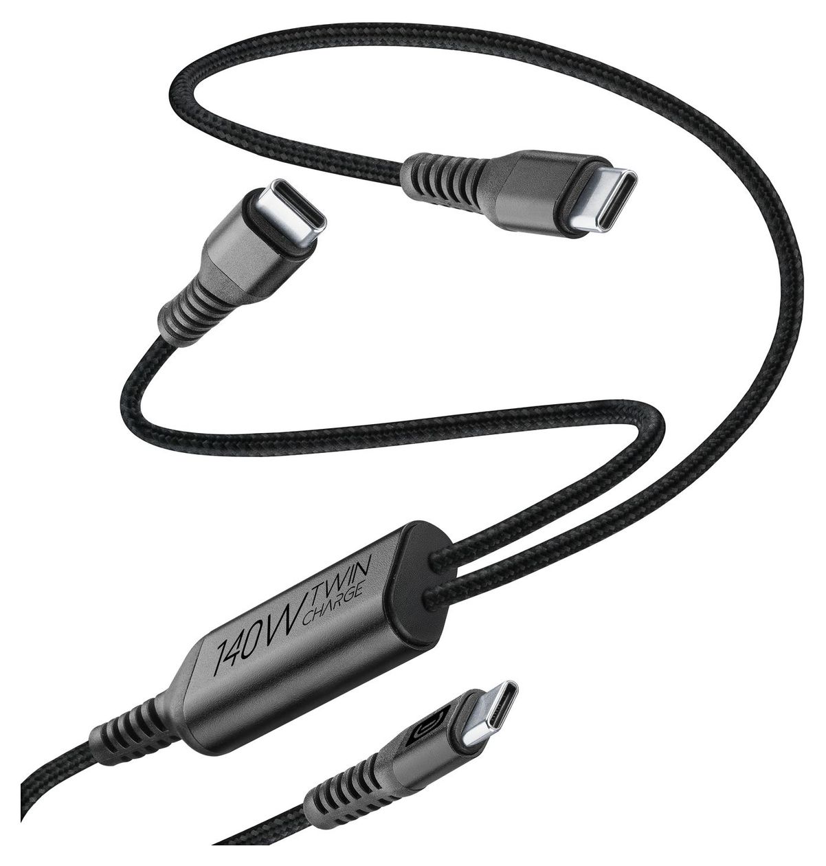 Twin Charge Cable Rundkabel USB C auf 2 x USB C Männlich bis 120 W 1,5 m  (Schwarz) 