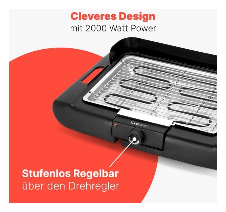 BQ3841 Tischgrill 2000 W mit 360 x 250 mm Fläche  (Schwarz) 