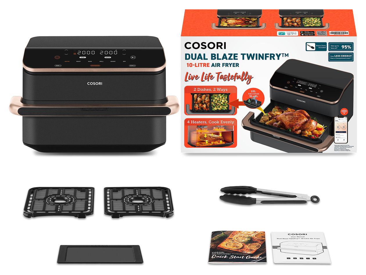 Dual Blaze Twinfry Chef Edition Doppel Heißluftfritteuse 10 l 2800 W (Dunkles Grau, Roségold) 