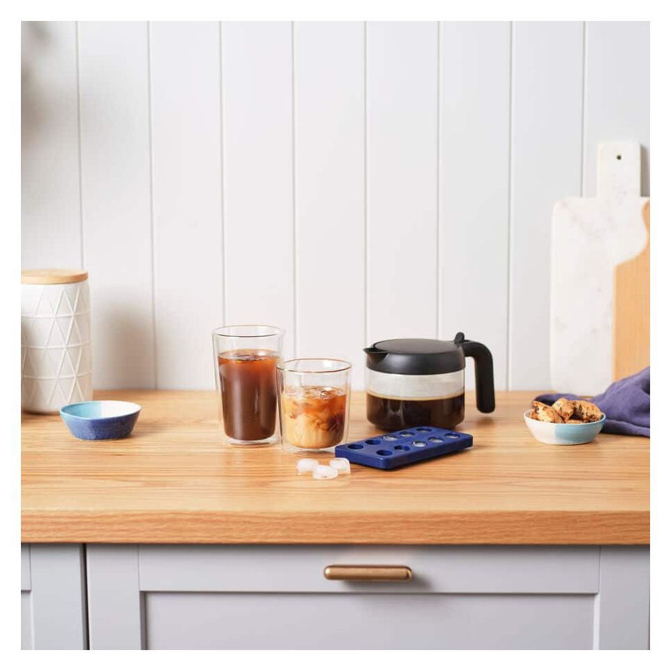 DLSC021 Kaffeekanne aus Glas mit klappbarem Deckel 750ml  Karaffe (Schwarz, Transparent) 