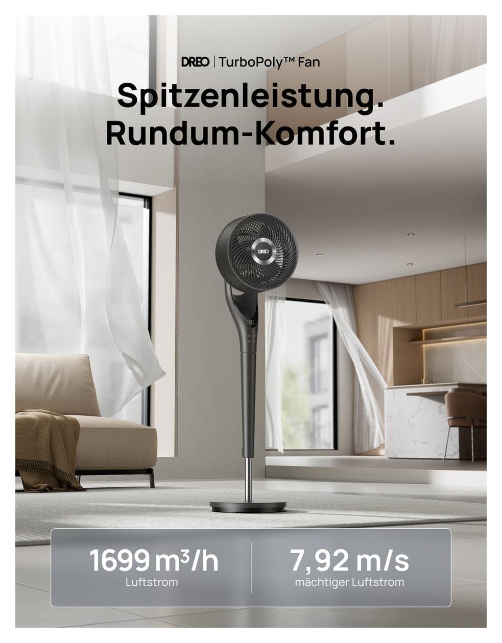 TurboPoly 154 1700 m³/h Ventilator Stand 25 dB  (Schwarz) 