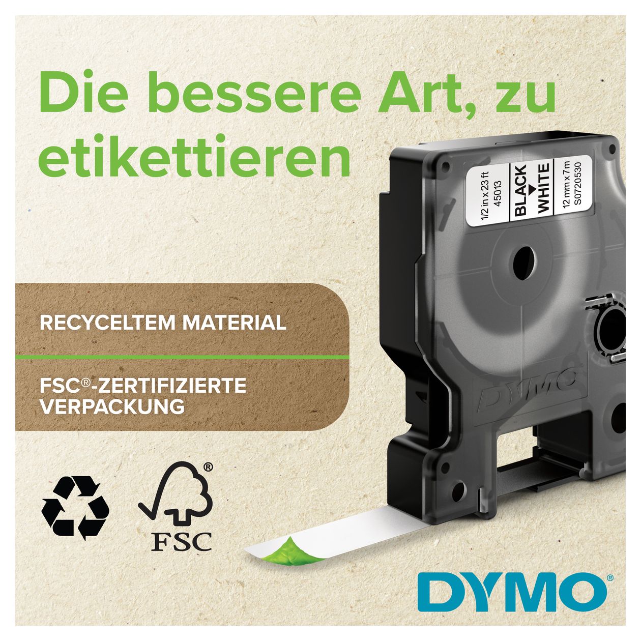 DYMO Original D1-Etikettenband | schwarz auf weiß | 12 mm x 7 m | selbstklebendes Schriftband | für LabelManager-Beschriftungsgerät | 10 Etikettenkassetten 