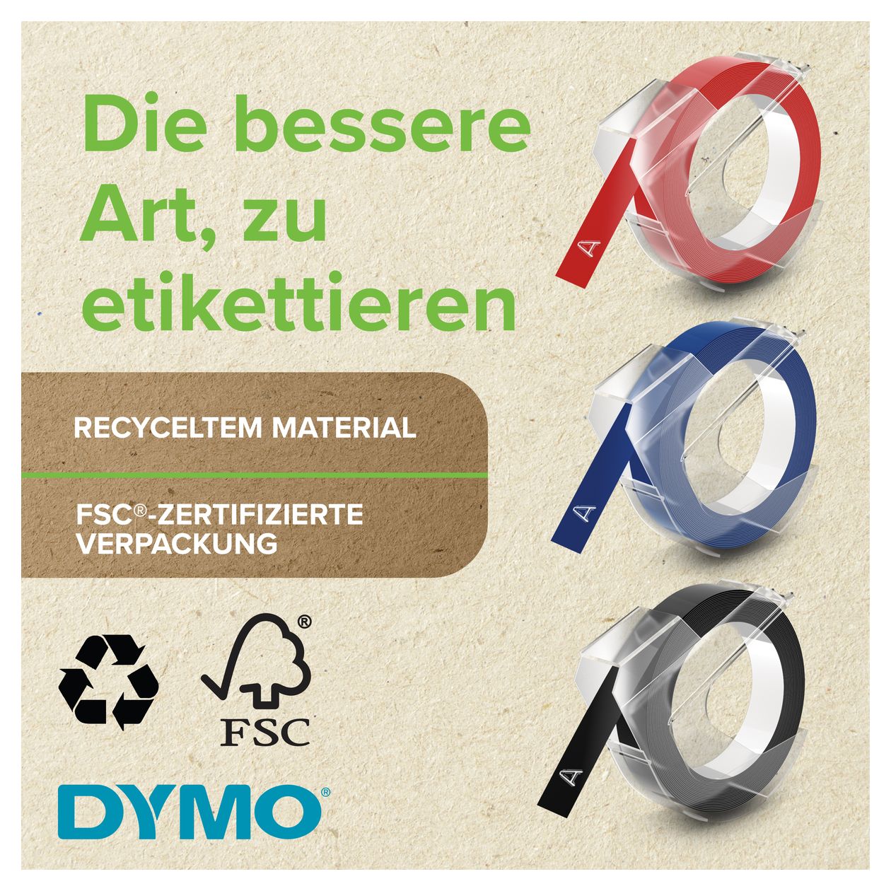 DYMO Original Prägeband | 3D weiß auf rot | 9 mm x 3 m | selbstklebendes Kunststoff Etikettenband | für Junior & Omega Beschriftungsgerät | 1 Stück 