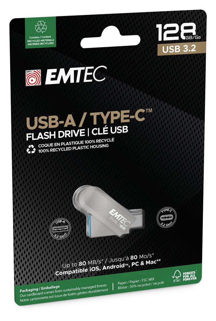 D280 Dual USB Type-A / USB Type-C Stick 128 GB  (Silber) 