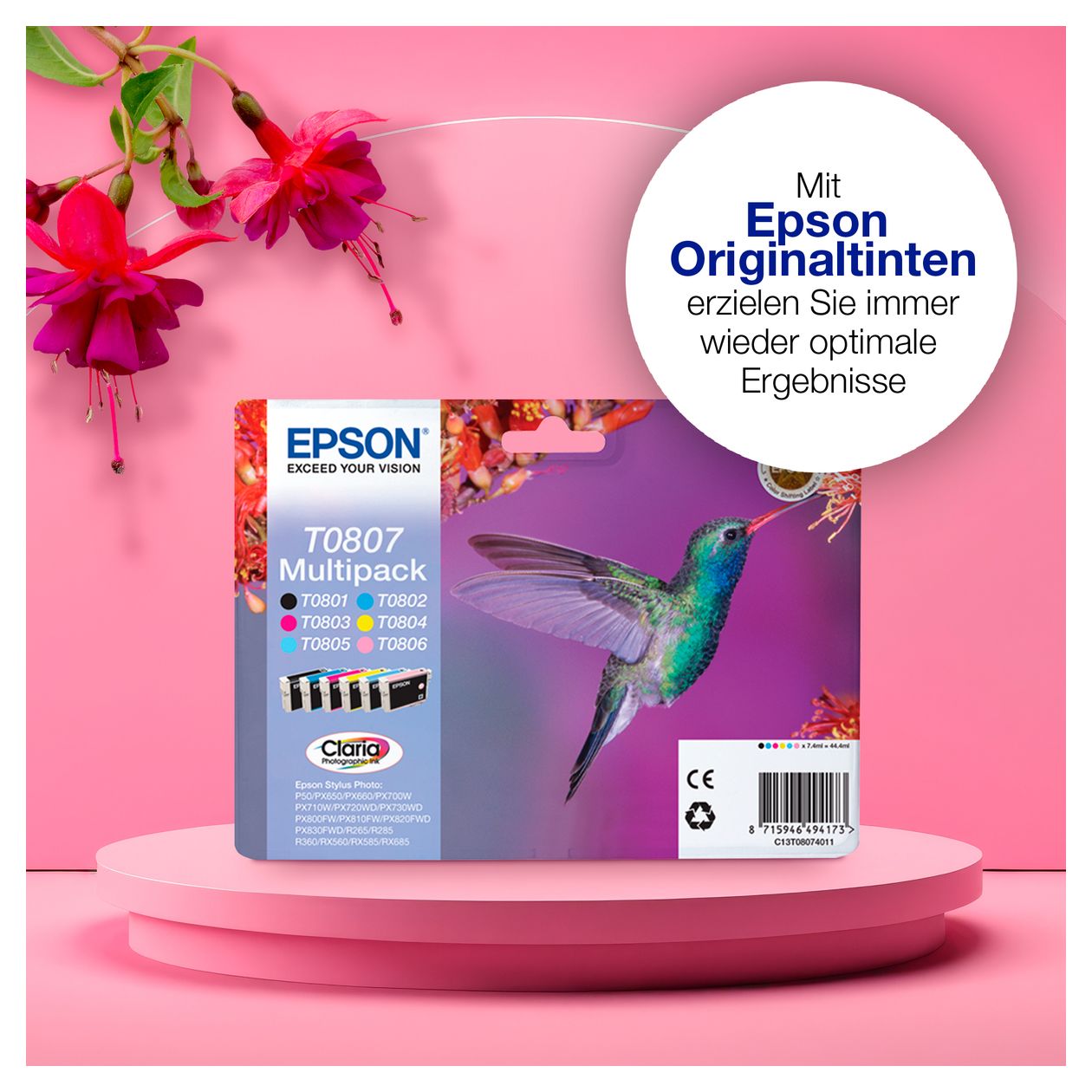 T0807 C13T08074011 originale Druckerpatronen Schwarz, Cyan, Helle Cyan, Helle Magenta, Magenta, Gelb 