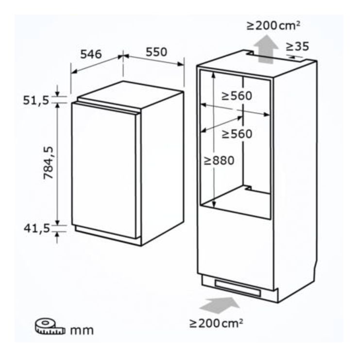 EKS131-V-FE-090E 135 l 88 cm Einbaukühlschrank EEK: E 93 kWh Jahr 
