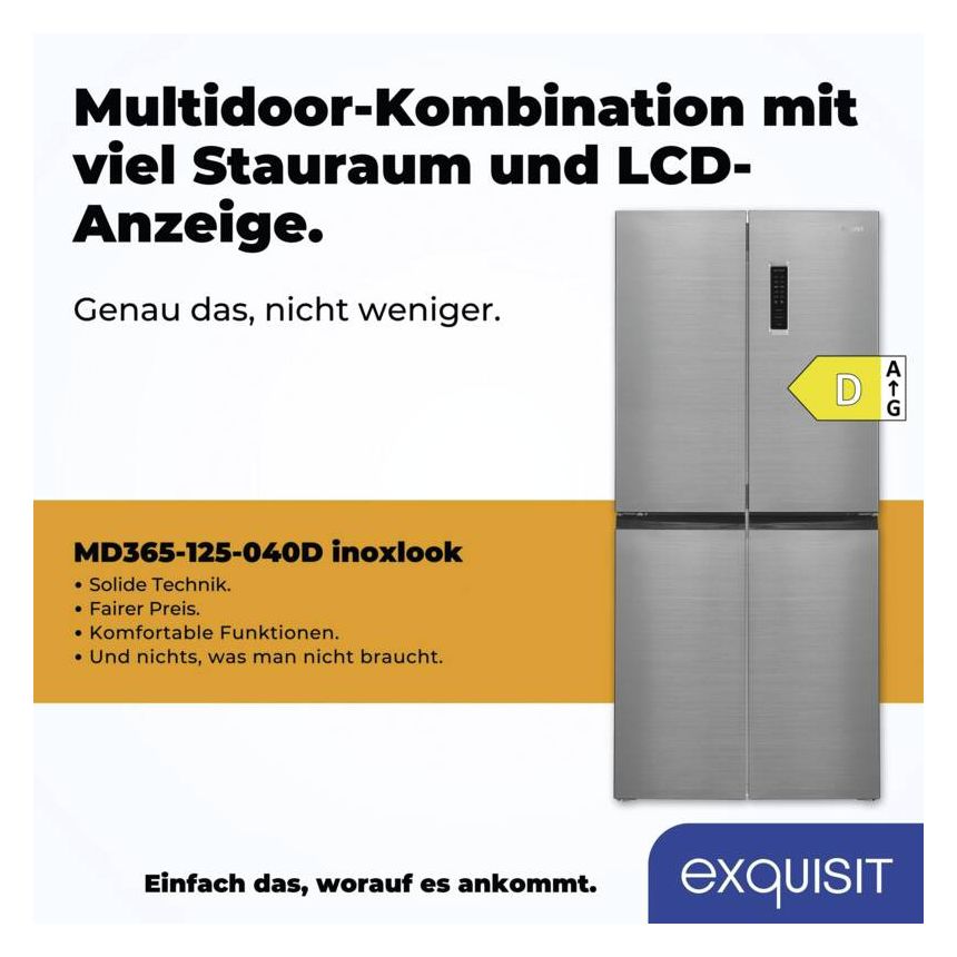 MD365-125-040D Side-by-Side Kühl-/ Gefrierkombination 237 l / 135 l 210 kWh NoFrost 1800 mm x 790 mm  (Schwarz, Edelstahl) 