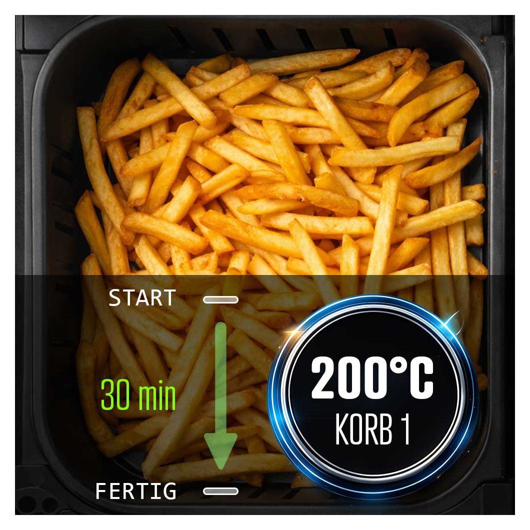 42586 Duo Family Doppel Heißluftfritteuse 9 l 2900 W  (Schwarz, Edelstahl) 