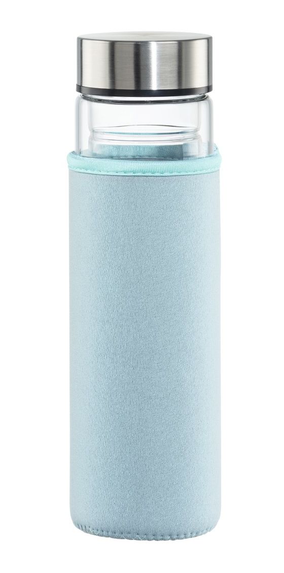 181598 Trinkflasche 0,45l Borosilikatglas, Silikon  (Blau, Transparent) 