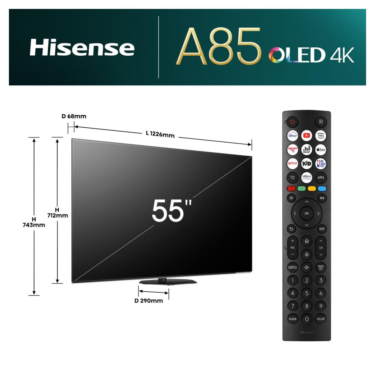 55A85N OLED 139,7 cm (55 Zoll) Fernseher 4K Ultra HD VESA 300 x 200 mm  (Schwarz, Grau) 