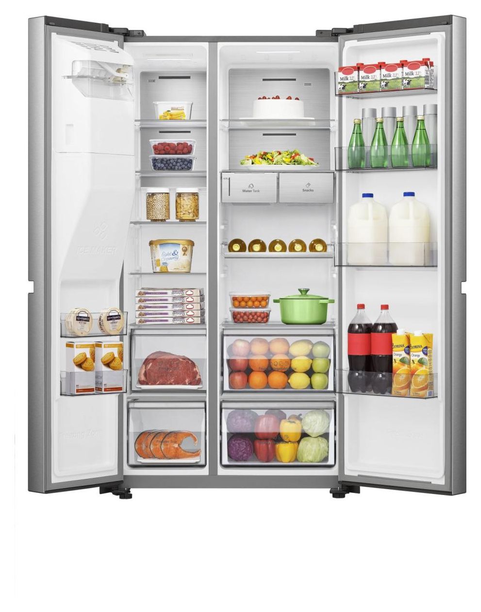 RS818N4TIC Side-by-Side Kühl-/ Gefrierkombination 417 l / 200 l 221 kWh NoFrost 1795 mm x 910 mm  (Grau, Edelstahl) 