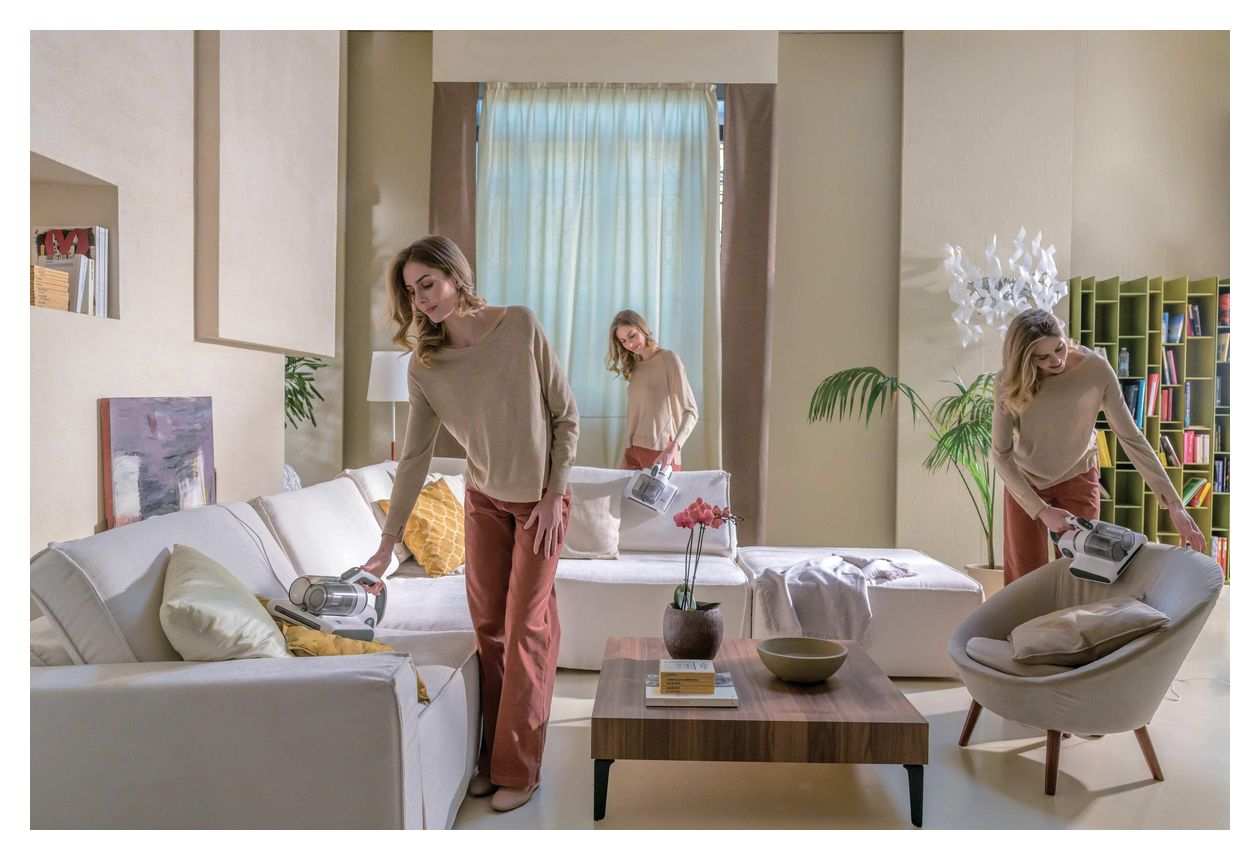 HMC510UV Milbensauger Handstaubsauger Beutellos Schaum  (Salbei, Weiß) 