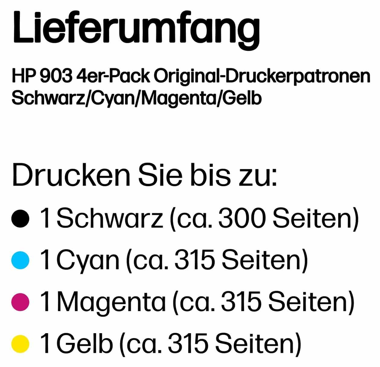 Nr.903 4er-Pack originale Druckerpatronen Schwarz, Cyan, Magenta, Gelb 12,4 ml 4,5 ml 300 Seiten 