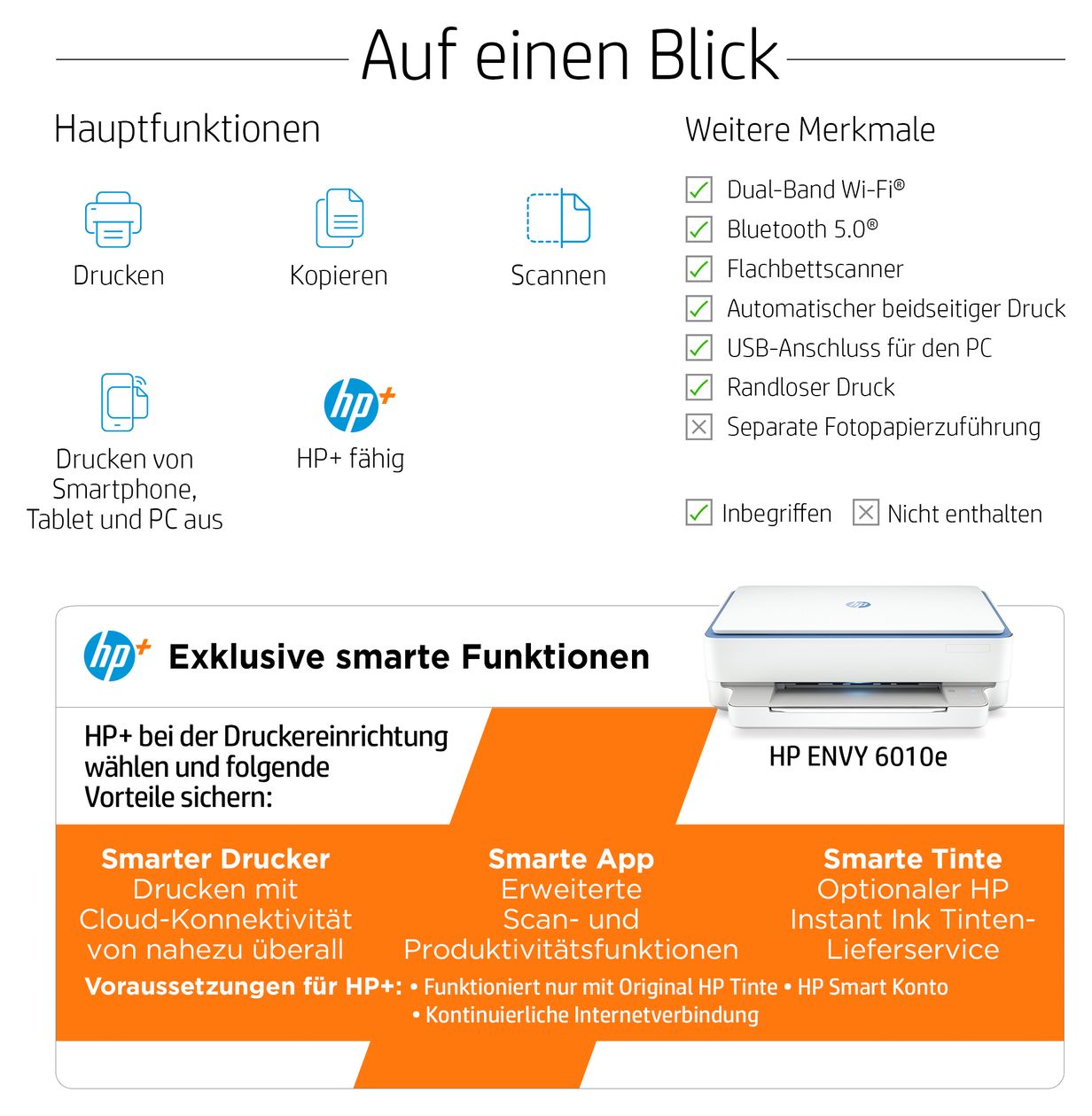 Envy 6010e Wireless All-in-One Farbe Drucker, Instant Ink; Kopierer, Scanner 