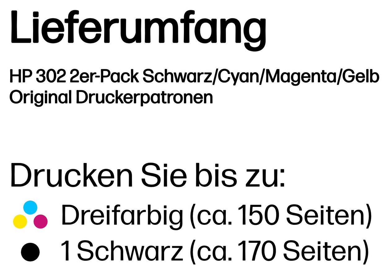 Nr.302 Druckerpatronen Schwarz, Cyan, Magenta, Gelb 3,5 ml 4 ml 170 Seiten 