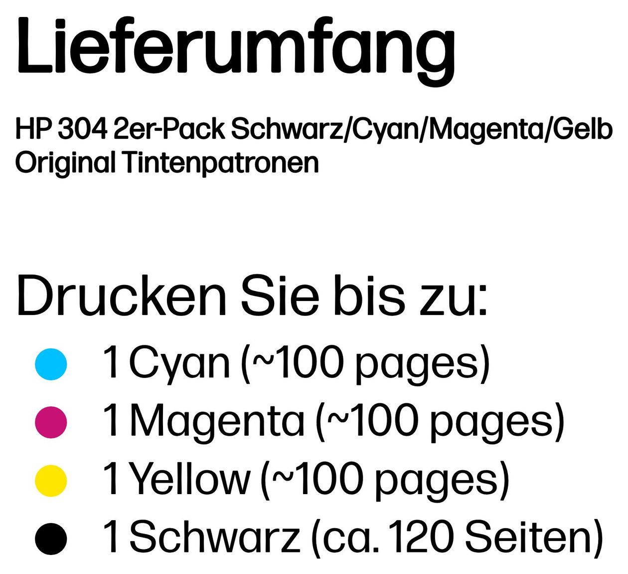 Nr.304 Druckerpatronen Schwarz, Cyan, Magenta, Gelb 120 Seiten 