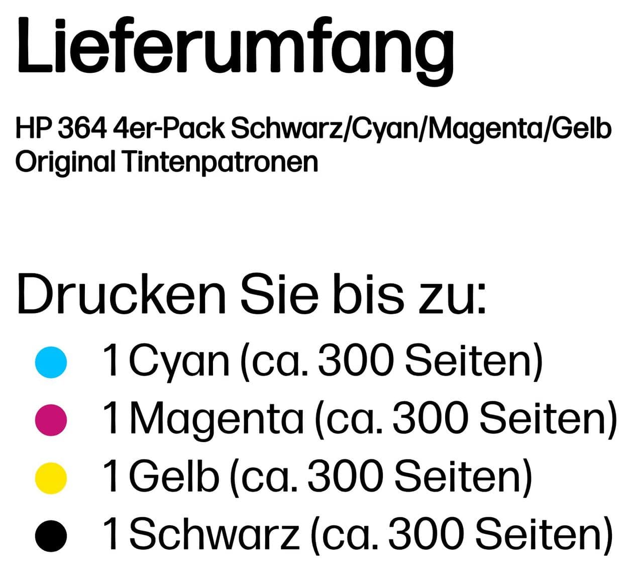 Nr.364 Druckerpatronen Schwarz, Cyan, Magenta, Gelb 6 ml 3 ml 300 Seiten 