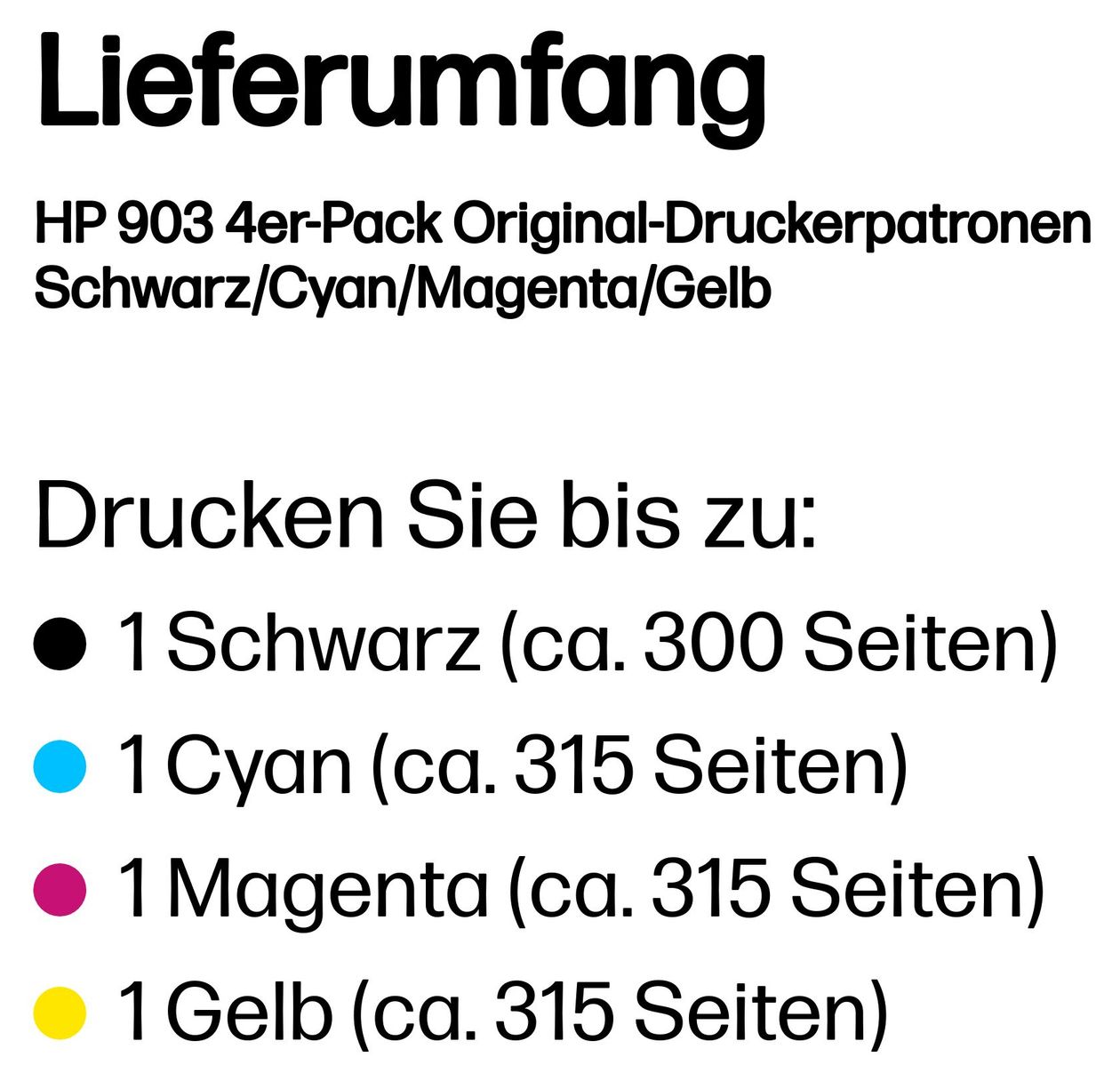 Nr.903 originale Druckerpatronen Schwarz, Cyan, Magenta, Gelb 12,4 ml 4,5 ml 300 Seiten 