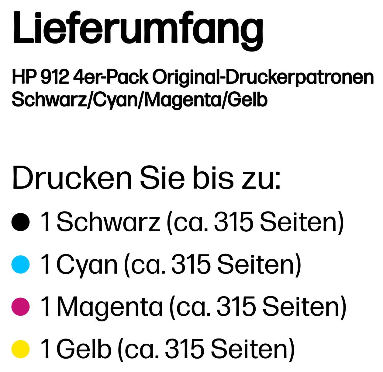 Nr.912 4er-Pack originale Druckerpatronen Schwarz, Cyan, Magenta, Gelb 6,5 ml 4 ml 250 Seiten 