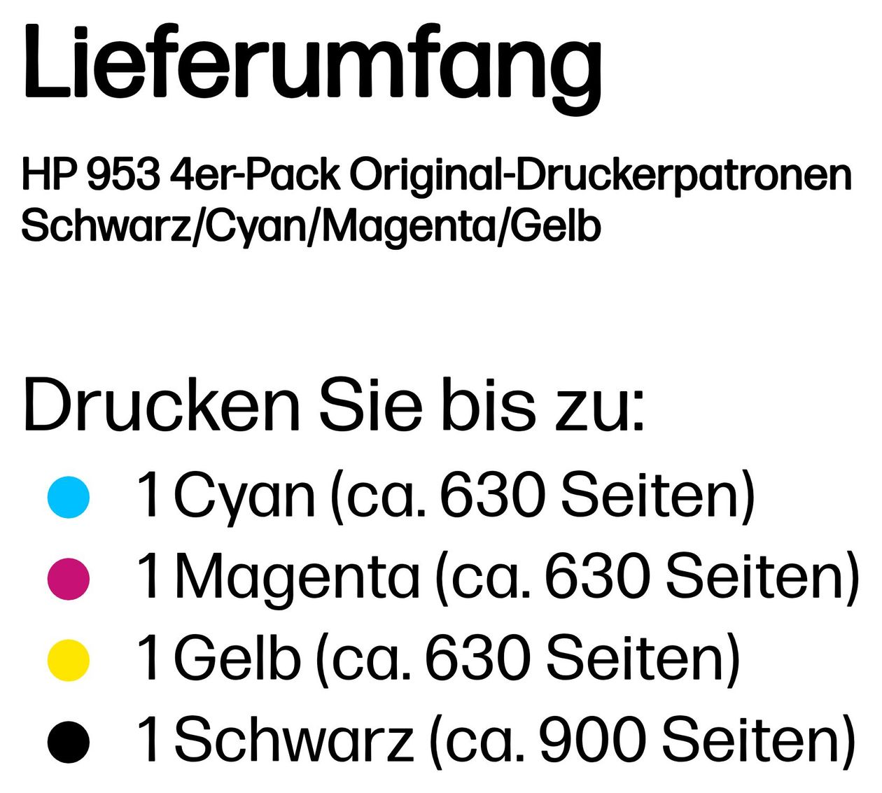 Nr.953 4er-Pack originale Druckerpatronen Schwarz, Cyan, Magenta, Gelb 20 ml 9 ml 900 Seiten 
