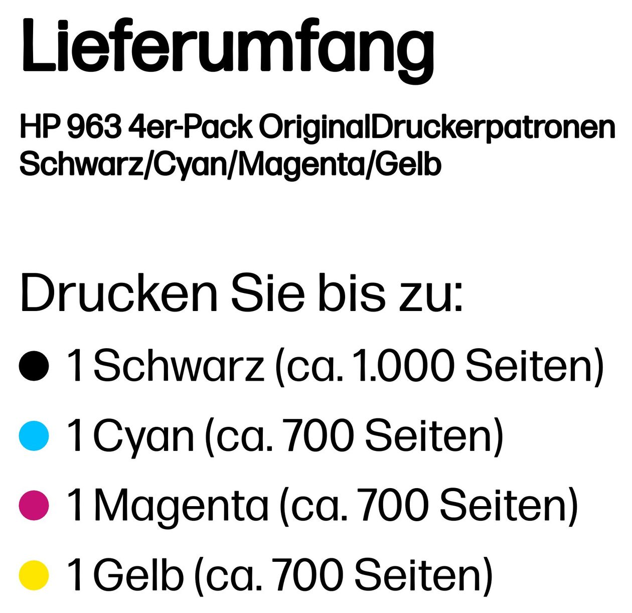 Nr.963 Druckerpatronen Schwarz, Cyan, Magenta, Gelb 1000 Seiten 