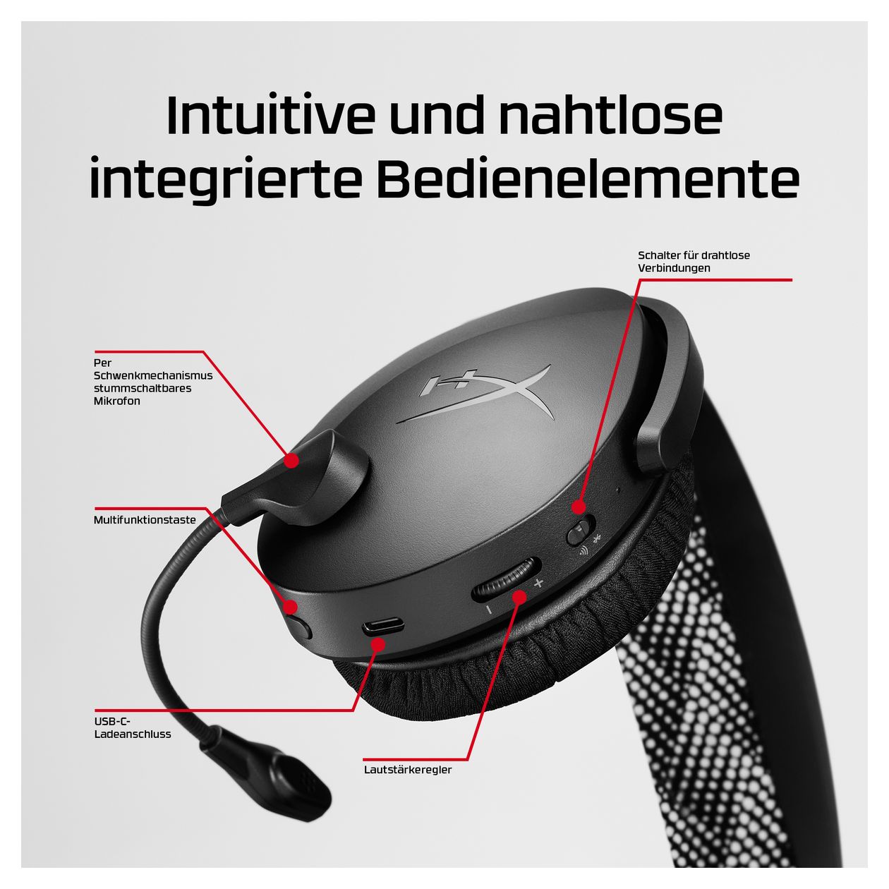 Cloud Jet Wireless Gaming-Headset Over Ear Bluetooth Kopfhörer kabellos USB Typ-A  (Schwarz) 